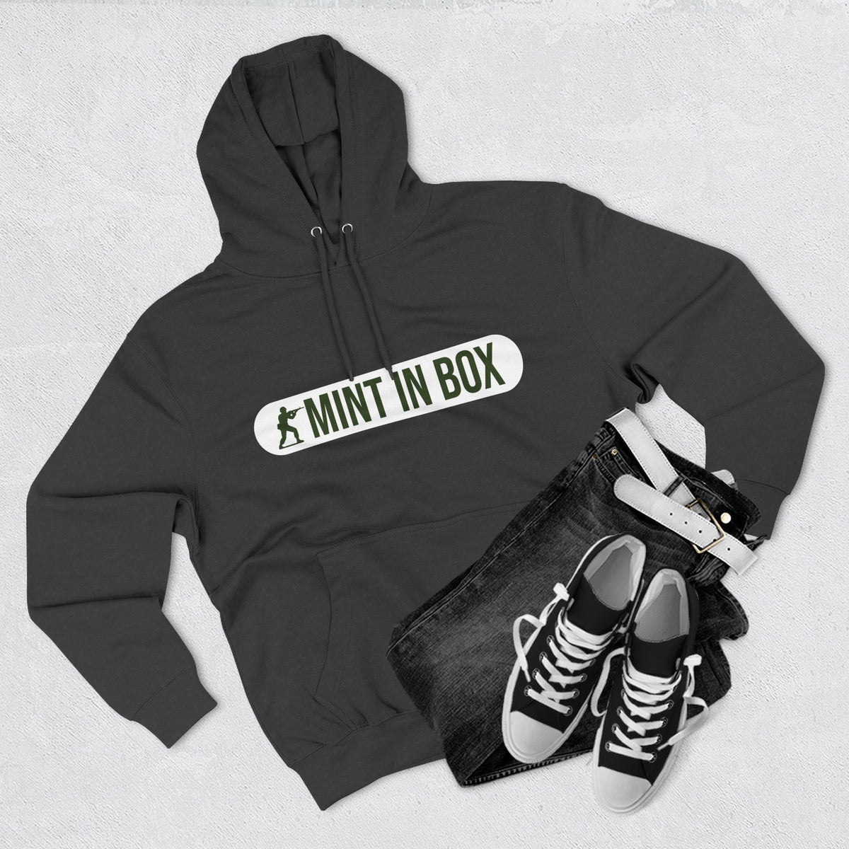 Mint In Box Hoodie — Minimalist Streetwear Fleece Hoodie